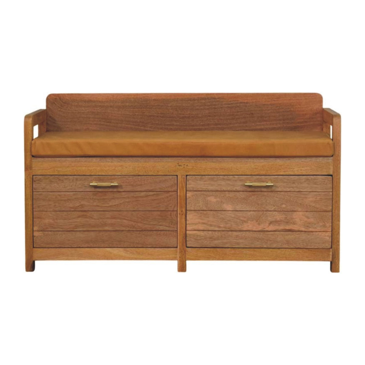 The Oxford Oak & Buffalo Leather Storage Bench — Tan