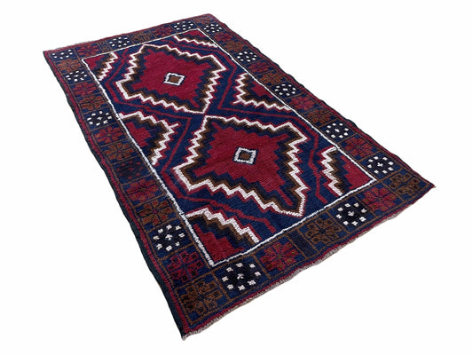3 X 5 Vintage Handmade Tribal Wool Rug Balouchi Rug Afghan Rug Red Beige Nice