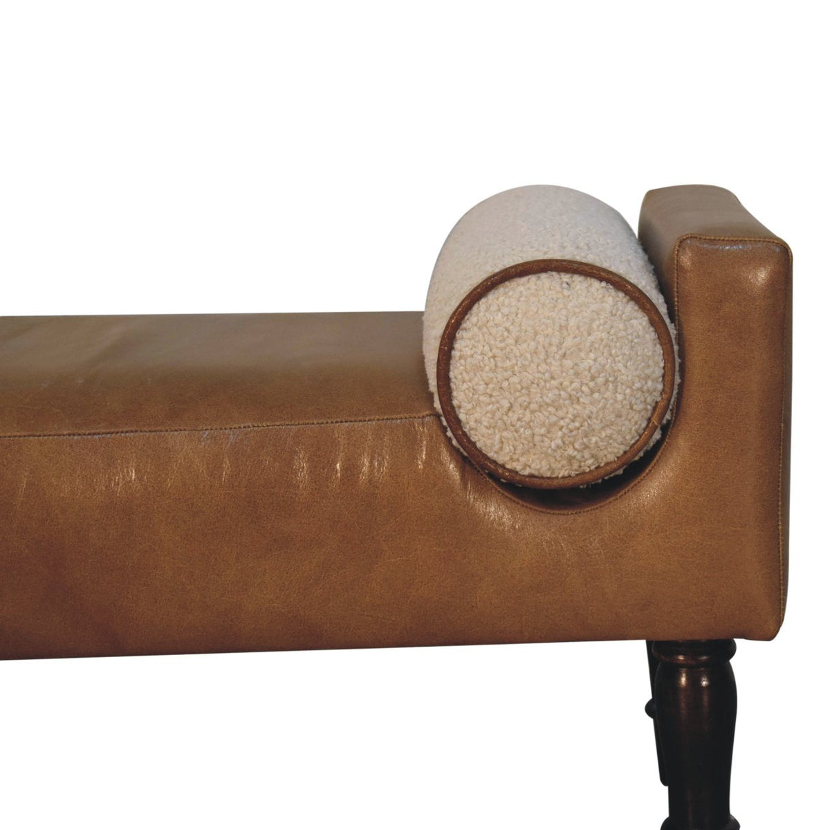Chester Buffalo Leather Bench with Bouclé Bolsters