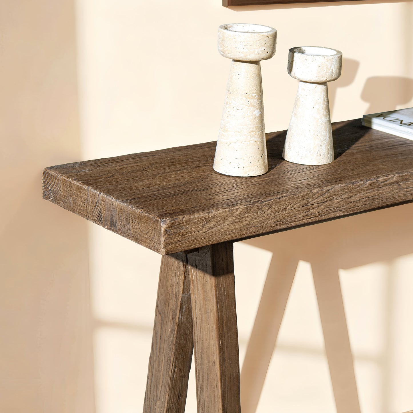 Hawthorne 60'' Solid Reclaimed Elm Trestle Console Table, Heritage Medium-Dark Brown