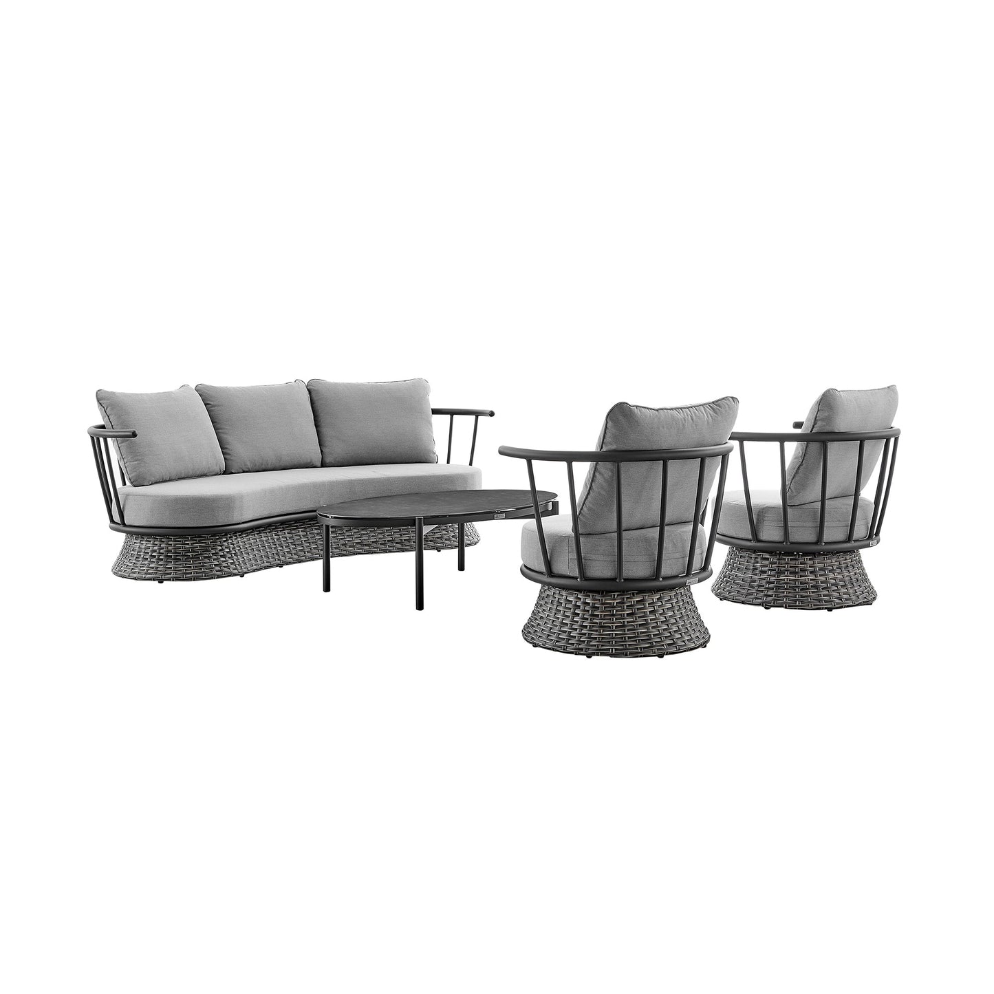 Outdoor Sofa with Wicker and Aluminum Frame with Black and Gray Cushions