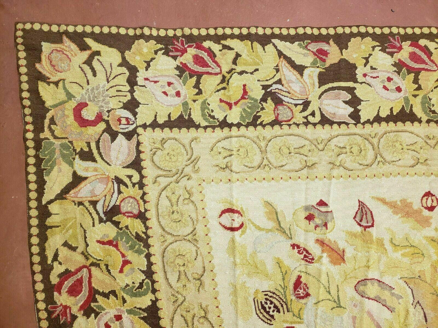 9' X 11' Handmade Chinese Needlepoint Wool Floral Rug Carpet Rose Garden Chic