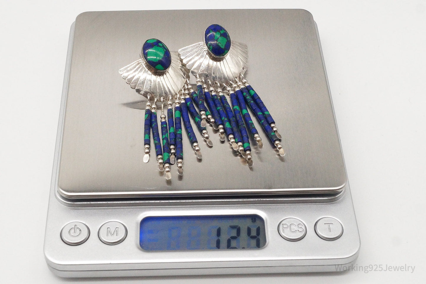 Vintage Native American Azurite Sterling Silver Earrings