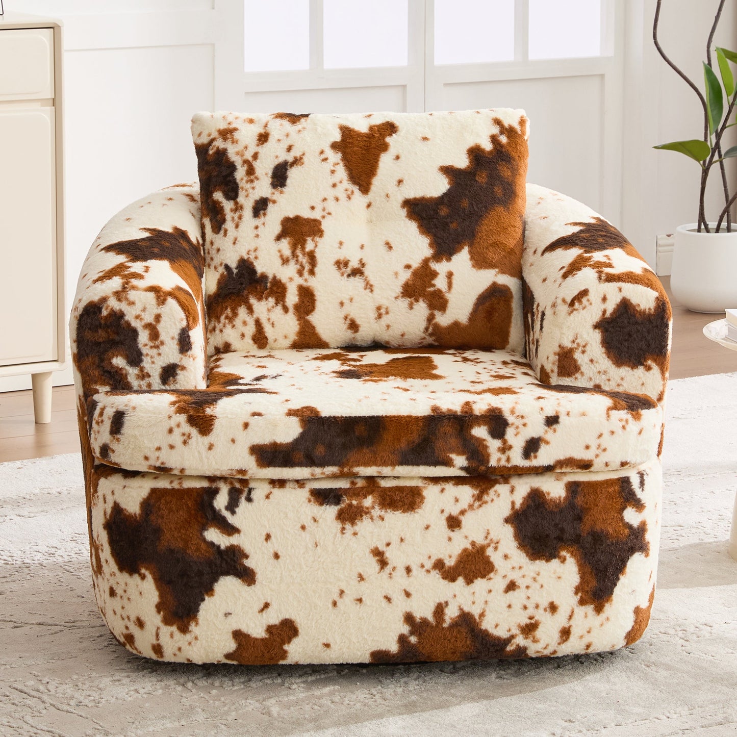 Swivel Accent Chair 360 Degree Faux Fur Beige Dual-Layer Cushion 36.6x36.5 In