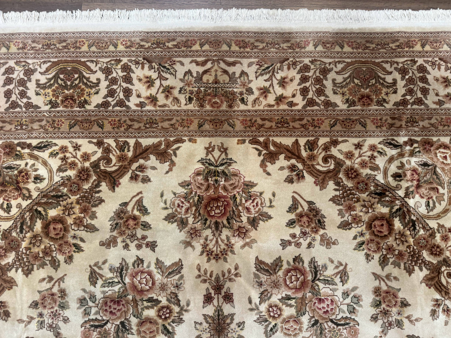 Sino Persian Hand-Knotted Wool & Silk Floral Area Rug – Beige, 8' x 10'
