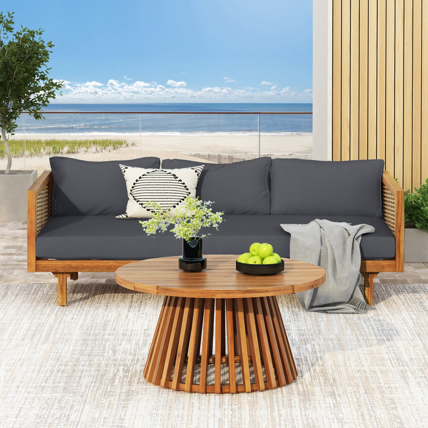Patio Set Outdoor All Weather Wicker Conversation Cushions Dark Grey Durable
