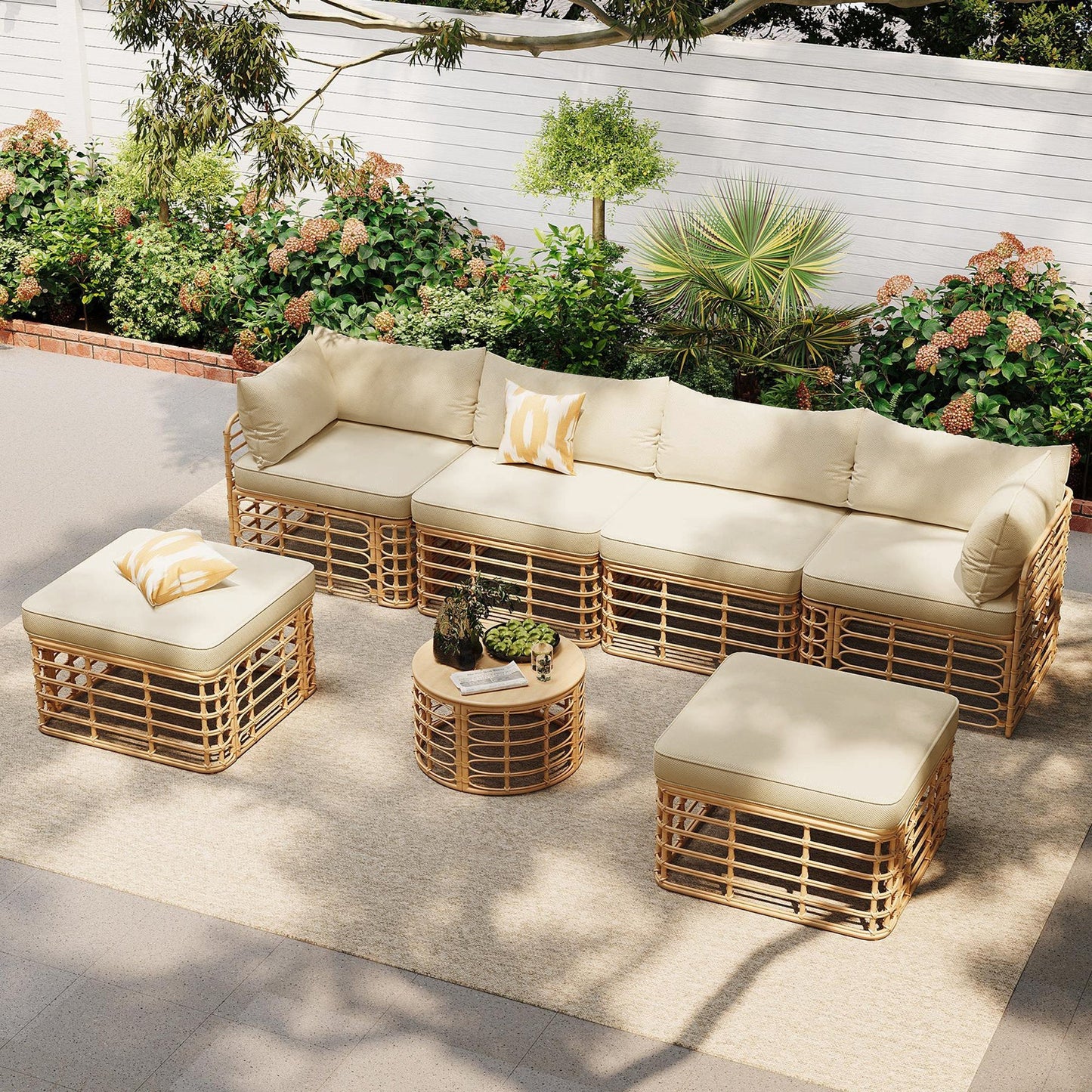The Ashbourne Modular All-Weather Wicker Outdoor Sectional Sofa Set with Round Coffee Table