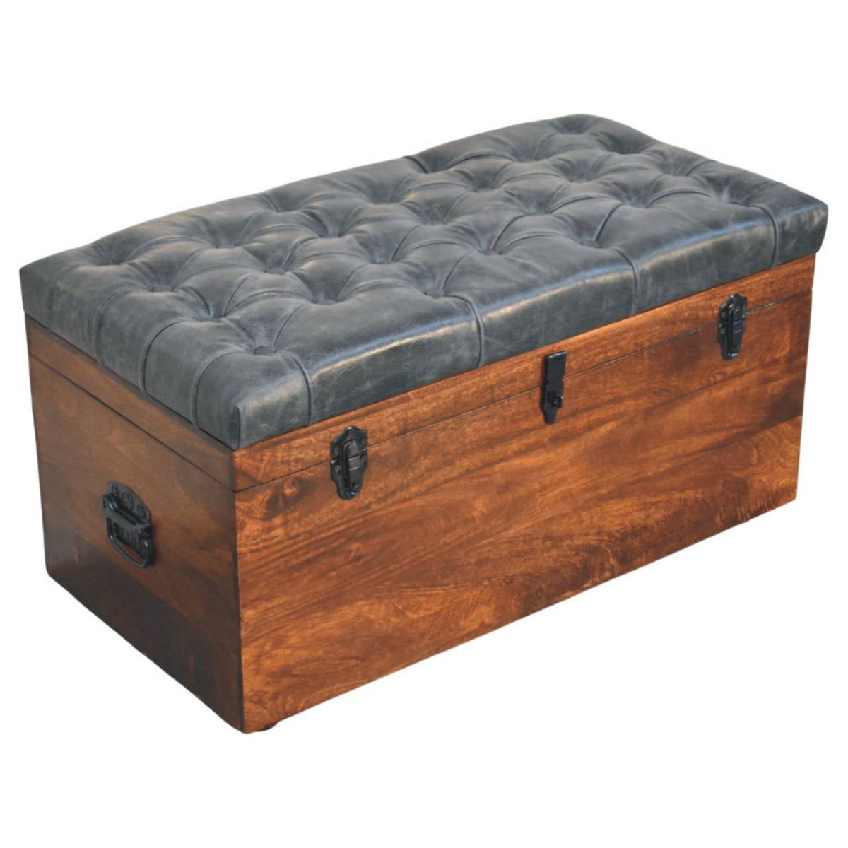 The Bridlewood Tufted Leather Storage Trunk — California Walnut