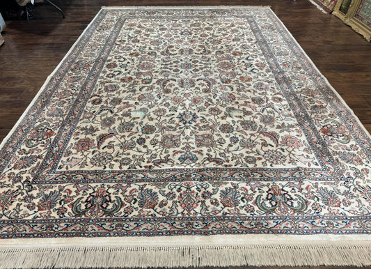 Karastan Rug #738 Tabriz Design 8.8 x 12, Room Sized Wool Pile Karastan Carpet, Vintage Discontinued Karastan Area Rug, Ivory, Floral Rug