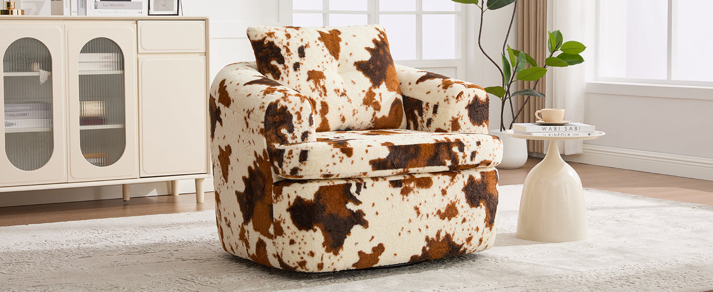 Swivel Accent Chair 360 Degree Faux Fur Beige Dual-Layer Cushion 36.6x36.5 In
