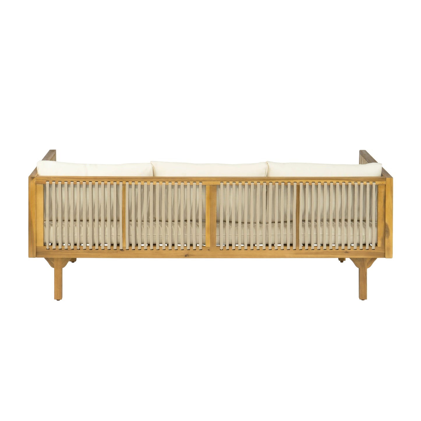 Outdoor Patio Sofa Rope Beige Cushions Teak Finish Acacia Wood
