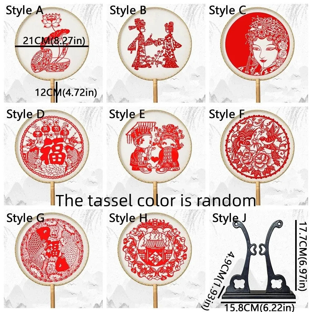 Chinese Paper-Cut Bamboo Silk Handheld Fan with Tassel