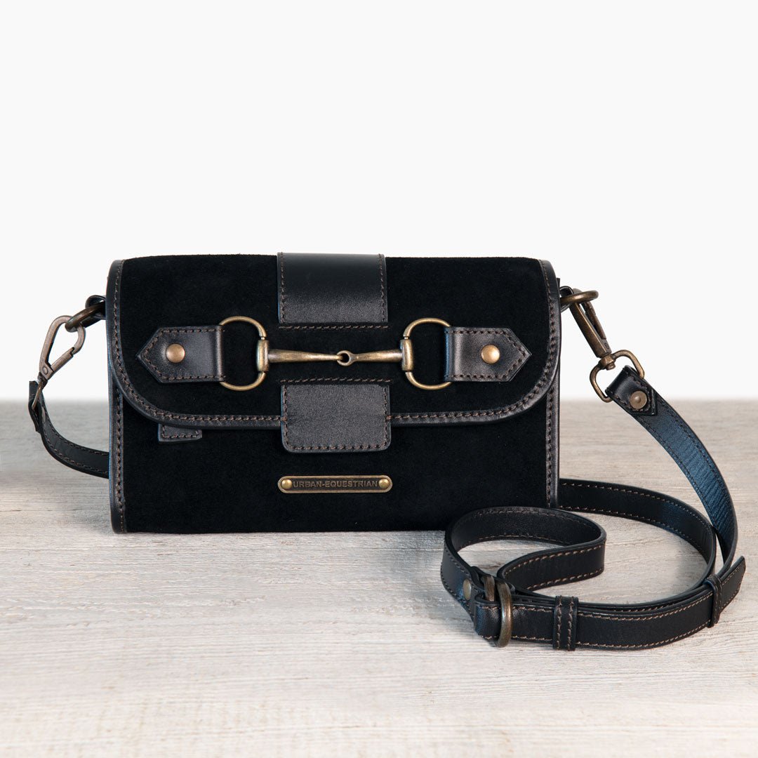 Dalton - Horse Bit Crossbody Luxury Leather Handbag in Black on Black