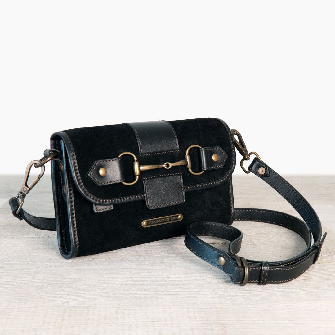 Dalton - Horse Bit Crossbody Luxury Leather Handbag in Black on Black