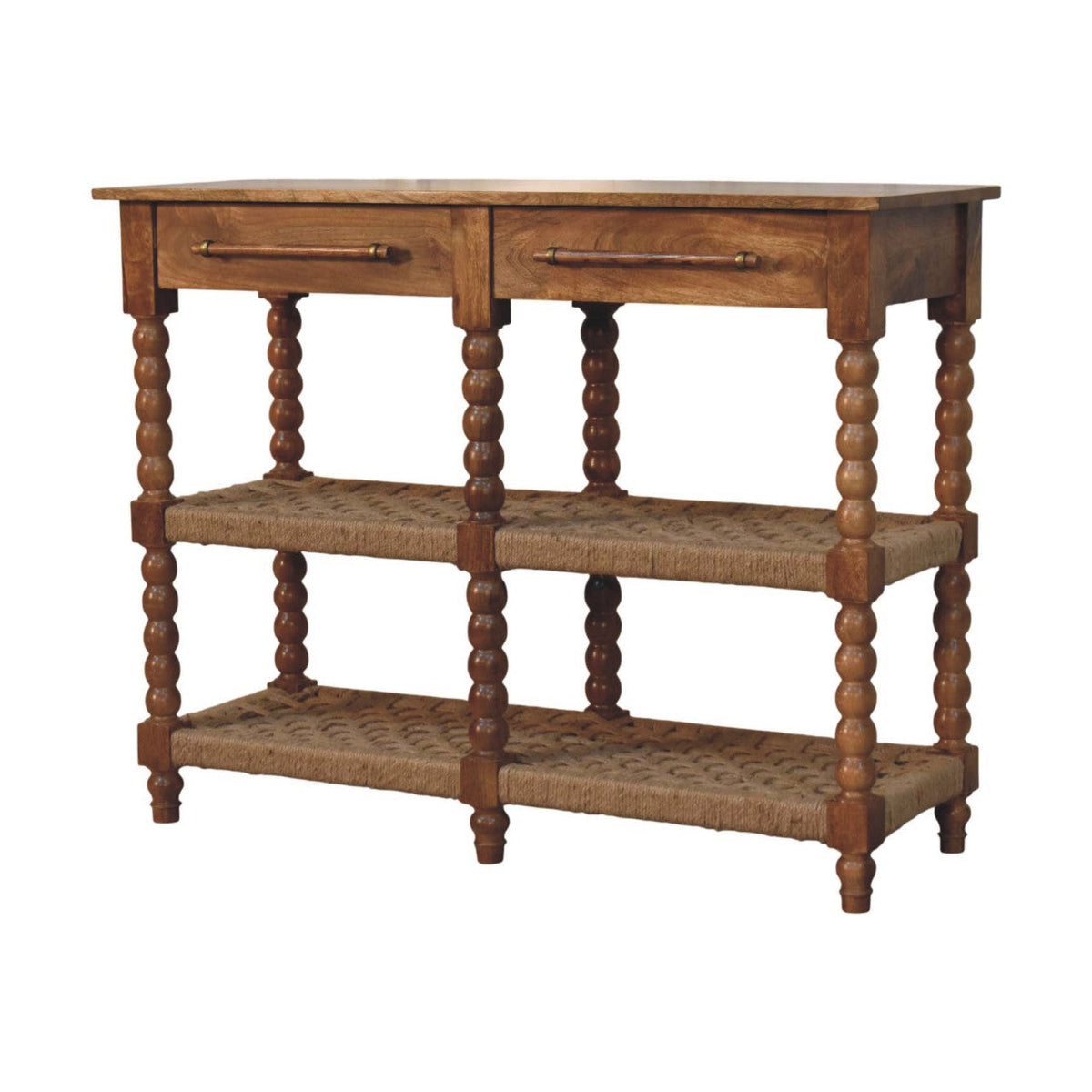 Sporting Estate Spindle & Woven Console Table — Chestnut