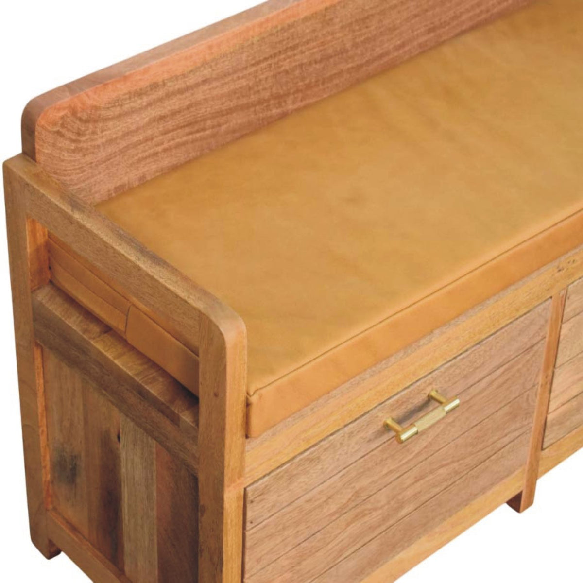 The Oxford Oak & Buffalo Leather Storage Bench — Tan