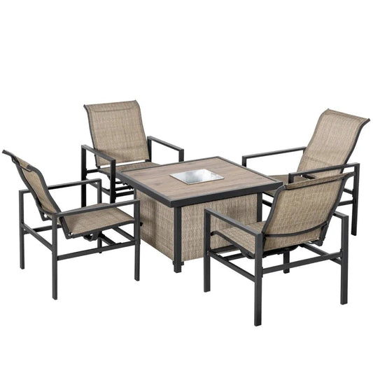 Outdoor Dining Set Steel Mesh 5 Piece 4 Rocking Chairs Built In Ice Bucket