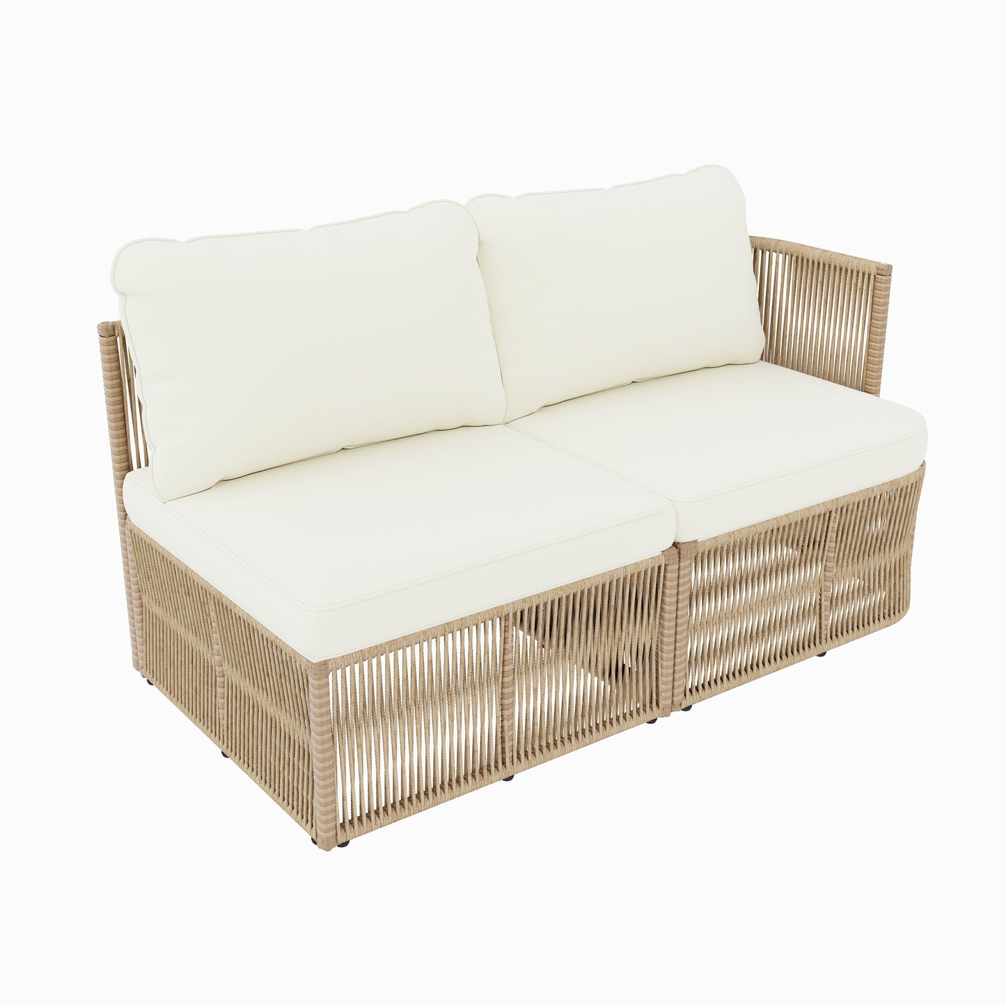 Outdoor Patio Set Rattan Dark Beige Iron Frame Conversation Sofa