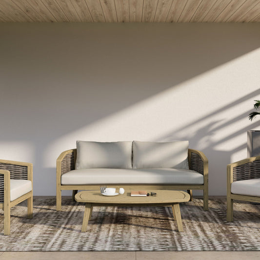 Ashcroft Outdoor Woven Acacia Sofa | Garden Pavilion Collection | Bay & Bridle