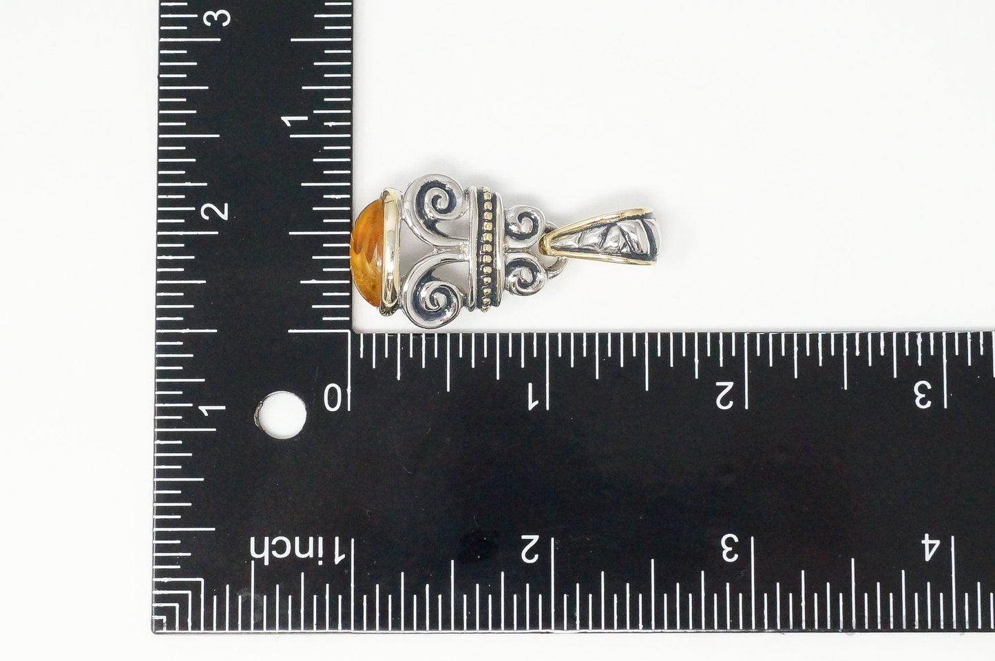 Large Vintage Amber Gold Vermeil Sterling Silver Necklace Pendant