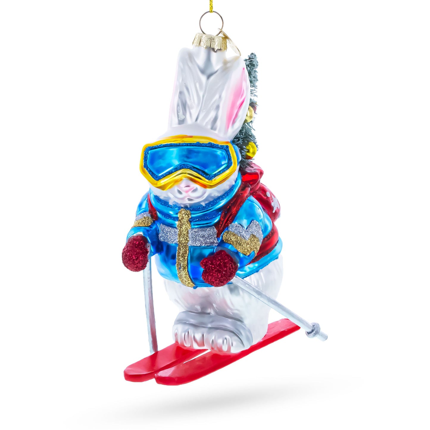 Skiing Bunny Rabbit Wearing Goggles Glass Christmas Ornament