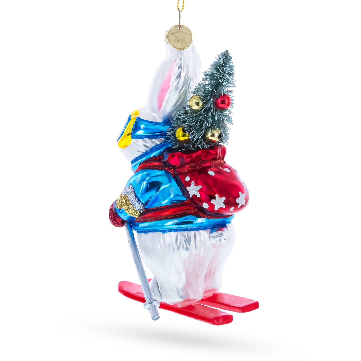 Skiing Bunny Rabbit Wearing Goggles Glass Christmas Ornament