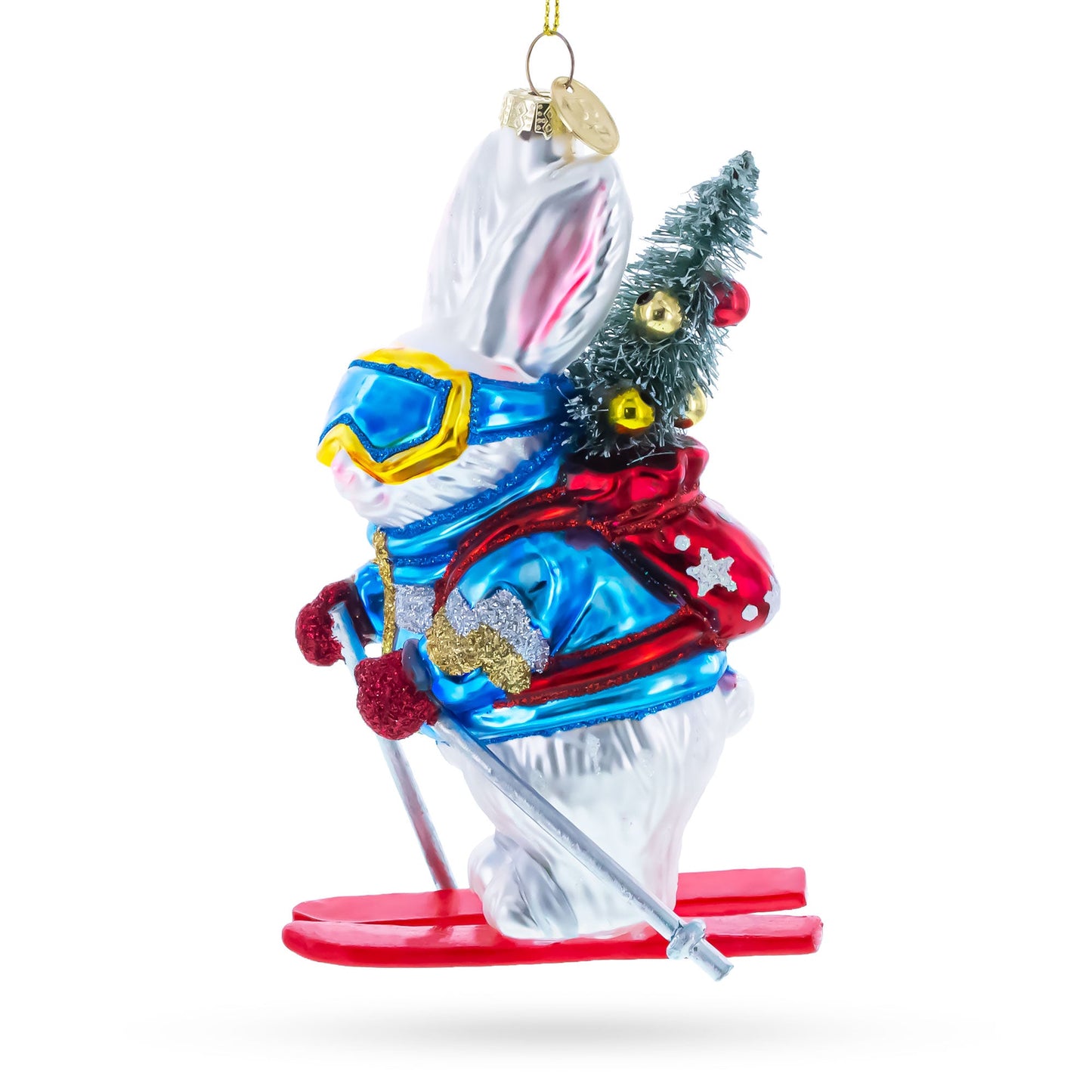 Skiing Bunny Rabbit Wearing Goggles Glass Christmas Ornament