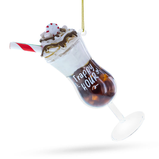Frappy with Whipped Cream Glass Christmas Ornament