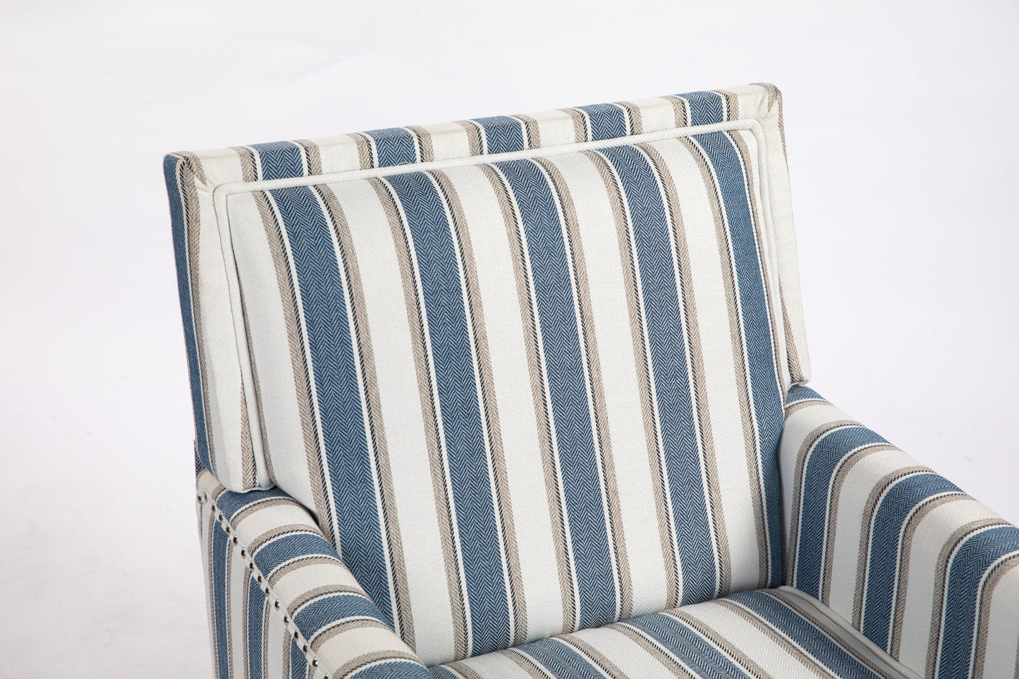 Accent Chair Vintage Blue White Stripe Linen Nailhead Trim