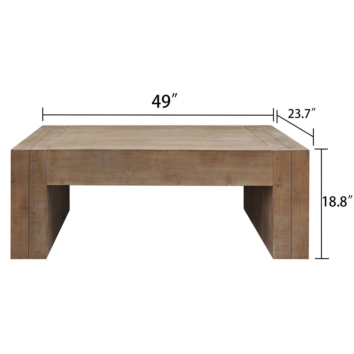 Rustic Oak Wood Coffee Table, 49in Modern Farmhouse Rectangular Table for Living Room