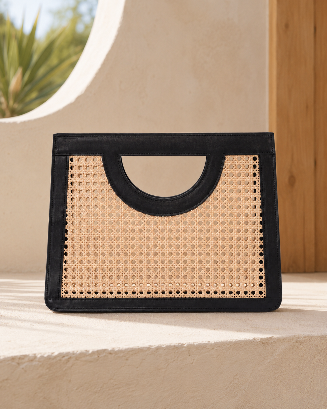 Cora Leather and Rattan Handbag