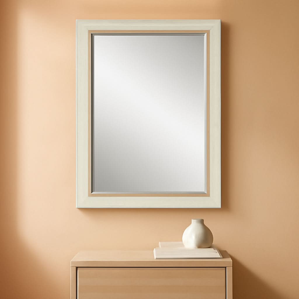 White Washed Rattan Mirror 40.75 Inch Tall 29 Inch Wide
