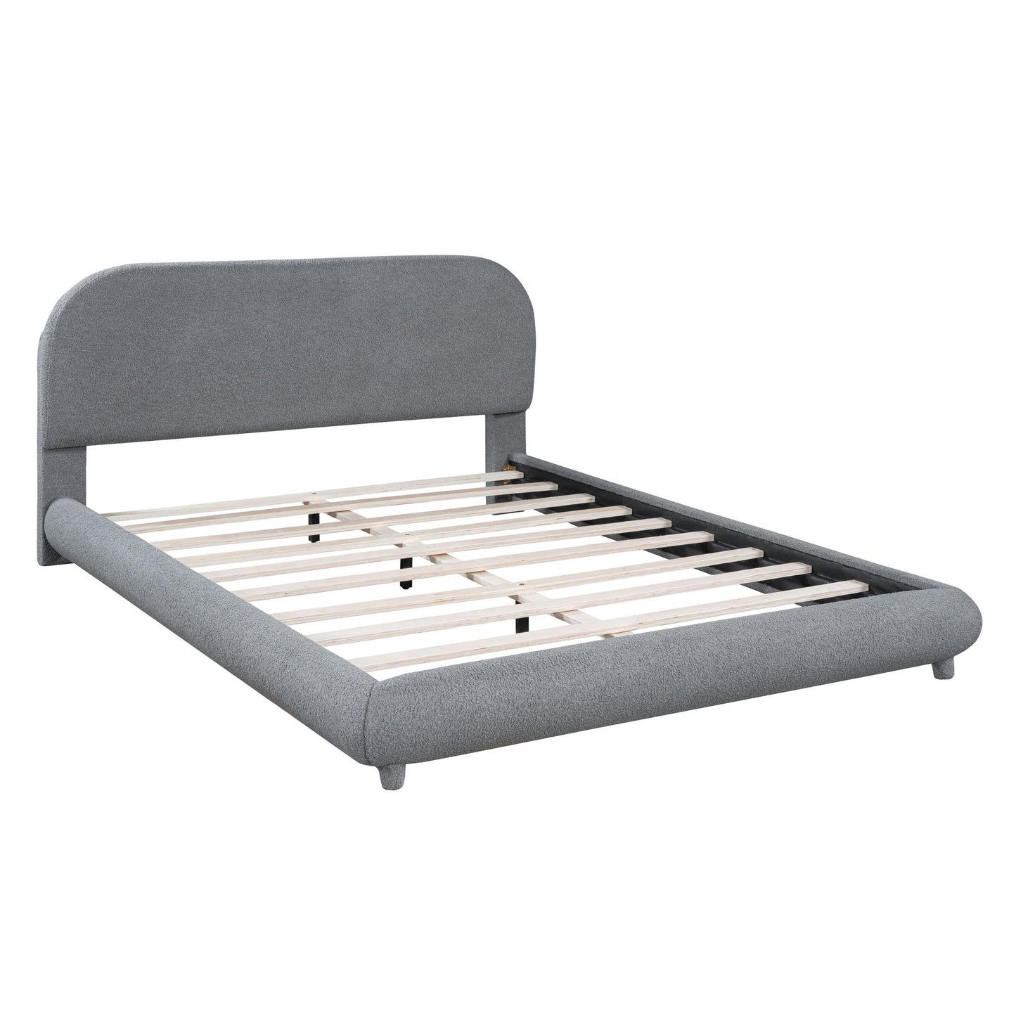 Upholstered Platform Bed With Thick Solid Frame And Stylish Curve-Shaped Design