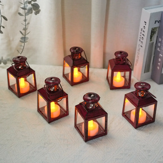 6 Pcs Small Metal Candle Lanterns Vintage Hanging House Tealight Lantern