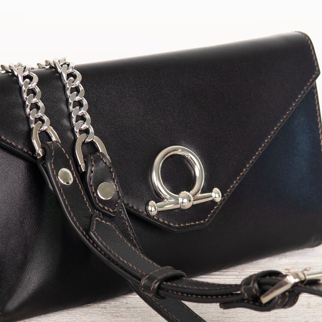 Del Mar - Horse Bit Crossbody Luxury Leather Handbag in Black