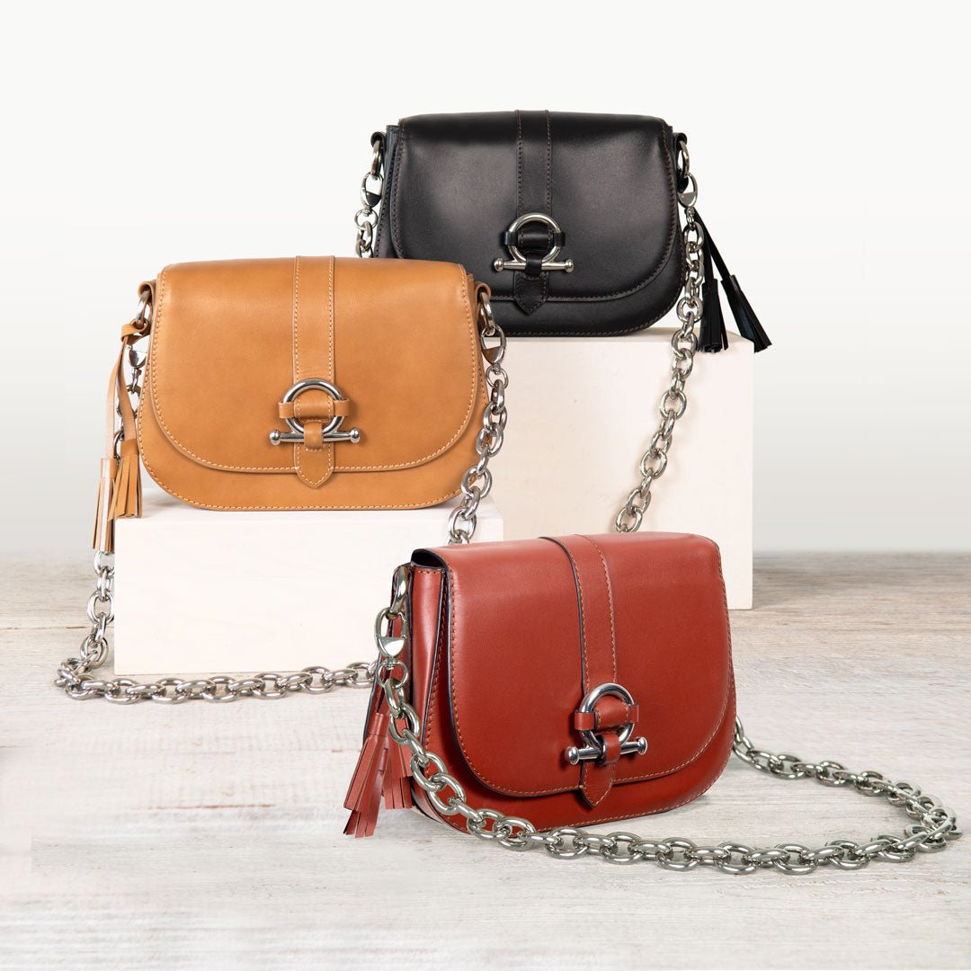 Del Rey - Equestrian Horse Bit Crossbody Luxury Leather Handbag in Black