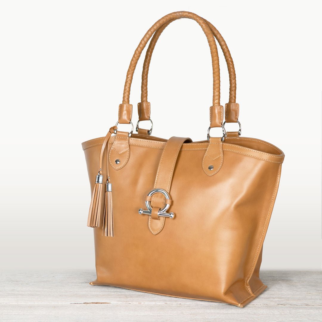 Del Rey -Horse Bit Tote Luxury Leather Handbag in Caramel