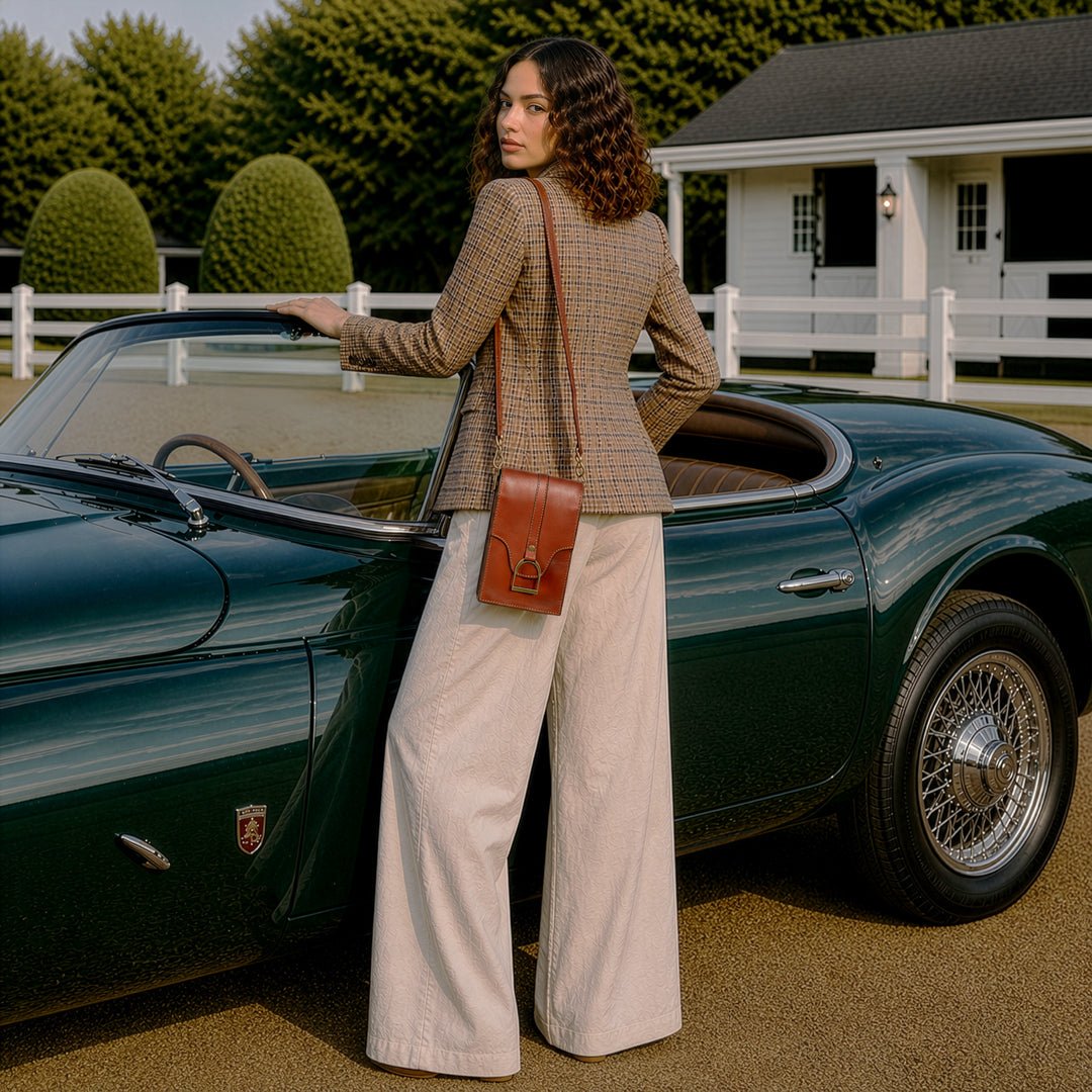 Devon Deluxe Phone Bag - Luxury Leather Handbag in Cognac