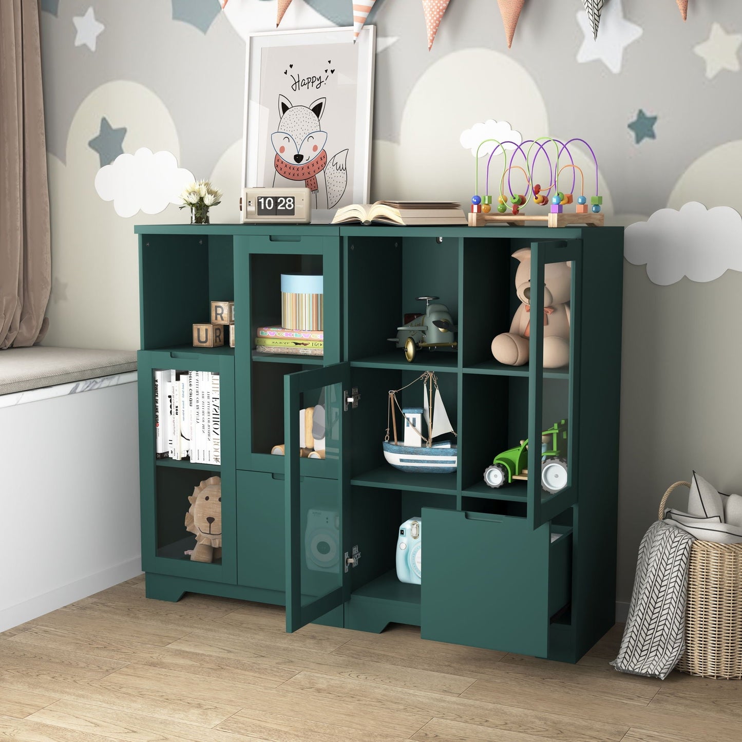 Modern Cabinet With Glass Doors And Drawer
