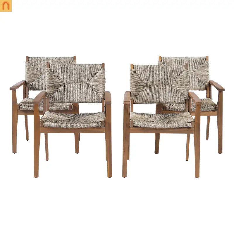 Dining Chair Outdoor Modern with Acacia Wood Frame and Handwoven Wicker Seat