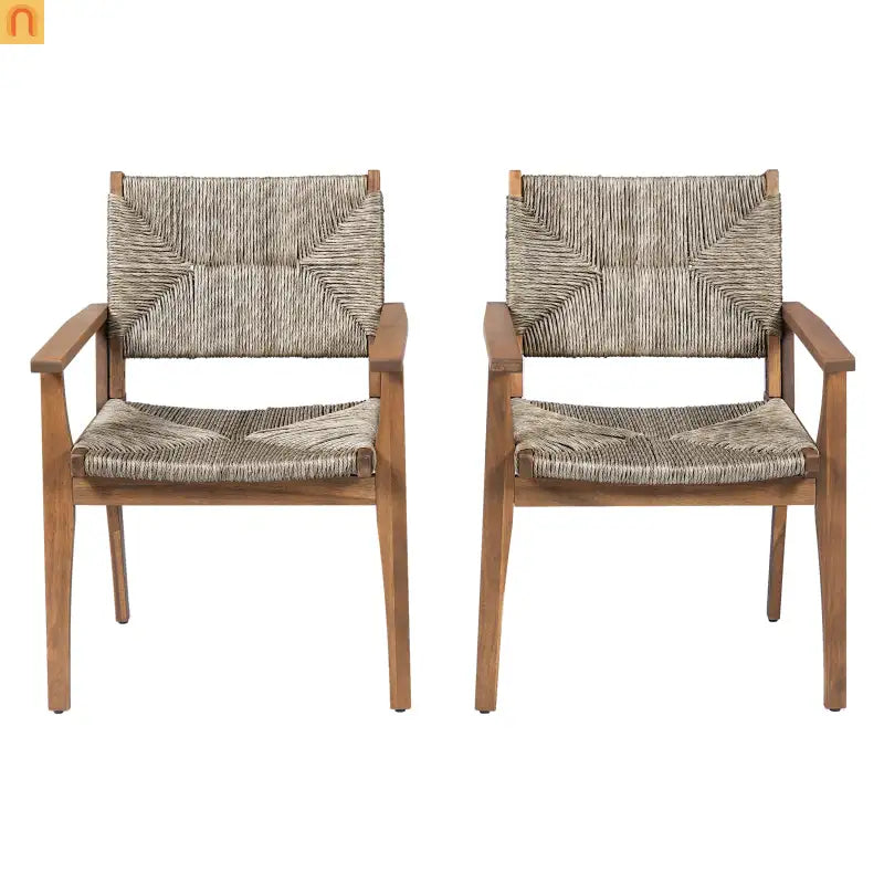 Dining Chair Outdoor Modern with Acacia Wood Frame and Handwoven Wicker Seat