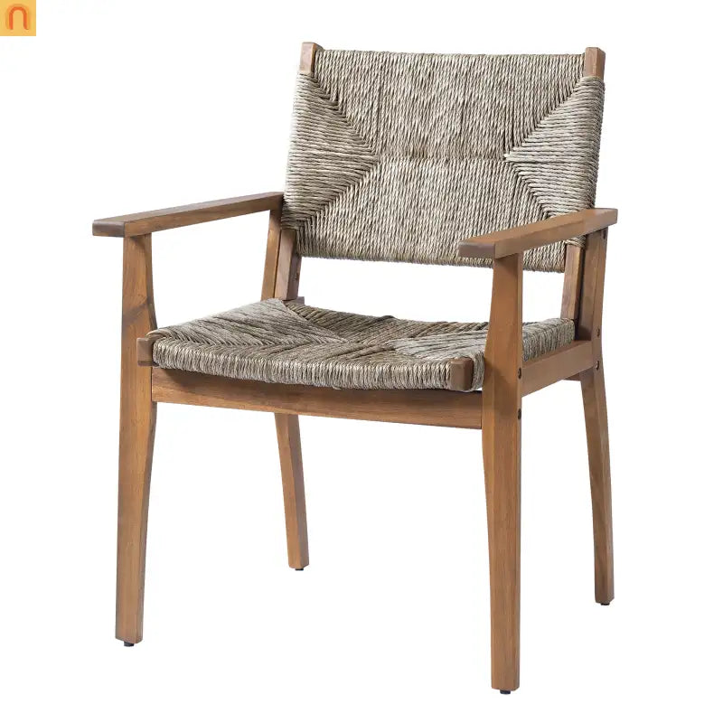 Dining Chair Outdoor Modern with Acacia Wood Frame and Handwoven Wicker Seat