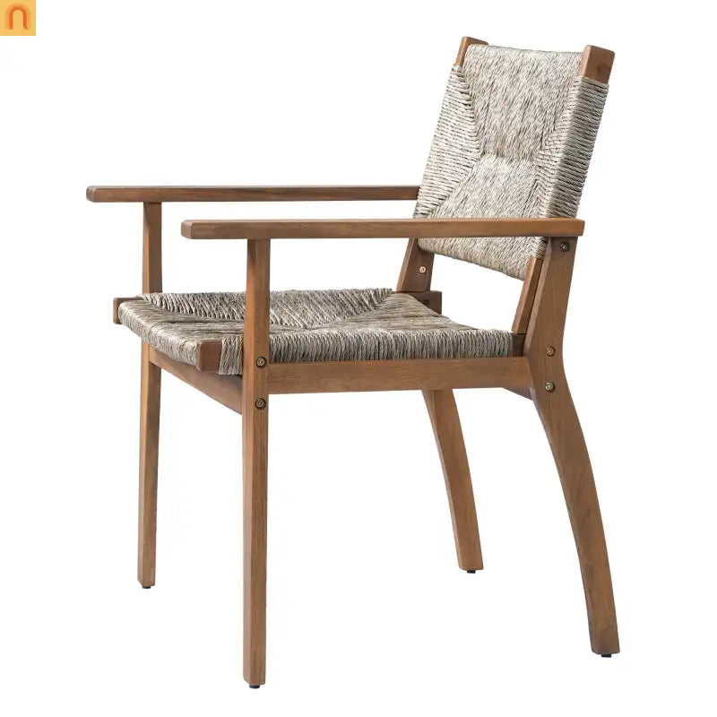 Dining Chair Outdoor Modern with Acacia Wood Frame and Handwoven Wicker Seat