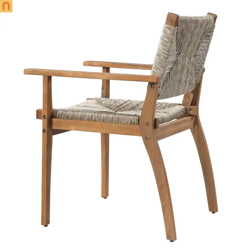 Dining Chair Outdoor Modern with Acacia Wood Frame and Handwoven Wicker Seat