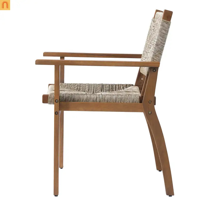 Dining Chair Outdoor Modern with Acacia Wood Frame and Handwoven Wicker Seat