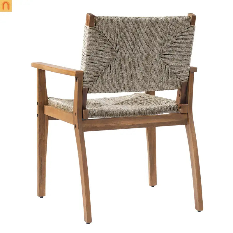 Dining Chair Outdoor Modern with Acacia Wood Frame and Handwoven Wicker Seat