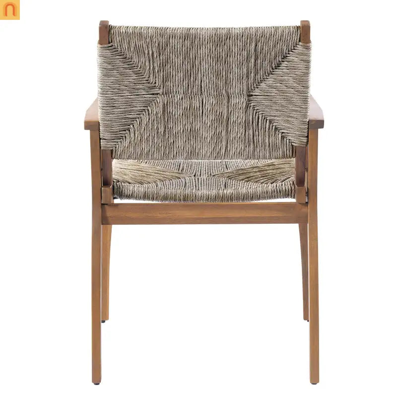 Dining Chair Outdoor Modern with Acacia Wood Frame and Handwoven Wicker Seat