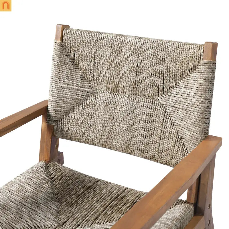 Dining Chair Outdoor Modern with Acacia Wood Frame and Handwoven Wicker Seat