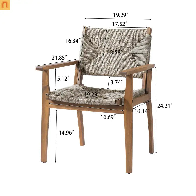 Dining Chair Outdoor Modern with Acacia Wood Frame and Handwoven Wicker Seat