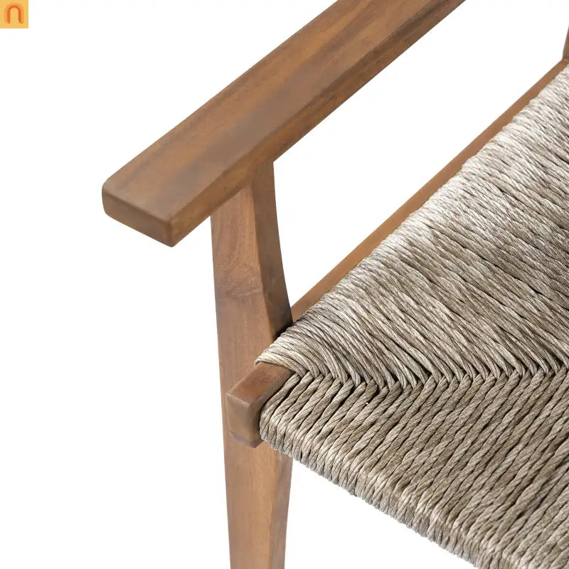 Dining Chair Outdoor Modern with Acacia Wood Frame and Handwoven Wicker Seat